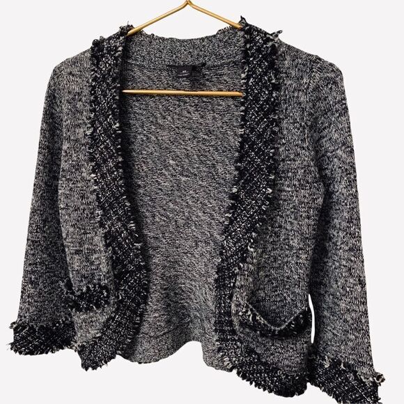 White House Black Market Black & White Silver Metallic Threads Bolero Jacket XS - Picture 4 of 6